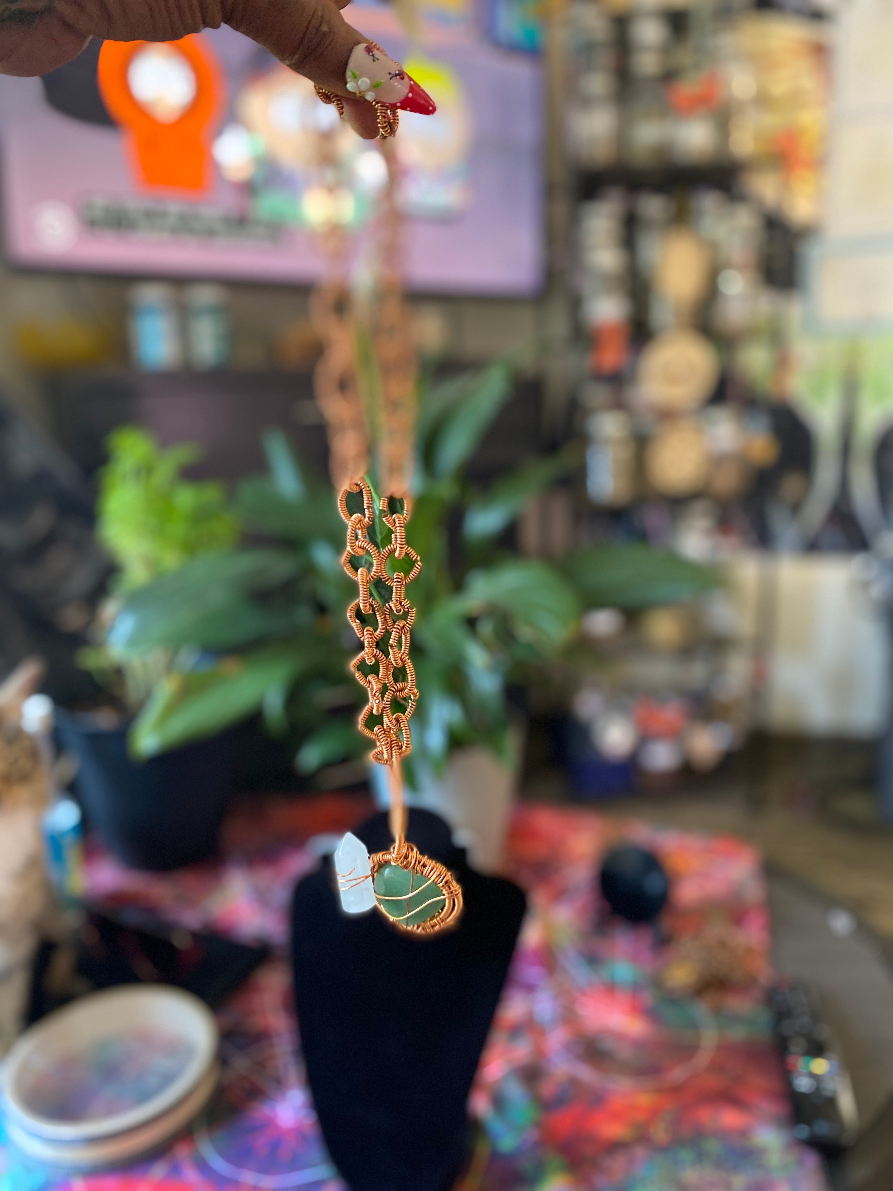 100% COPPER NECKLACE WITH JADE HEART PENDANT HANDMADE BY CIEF KANDAKE